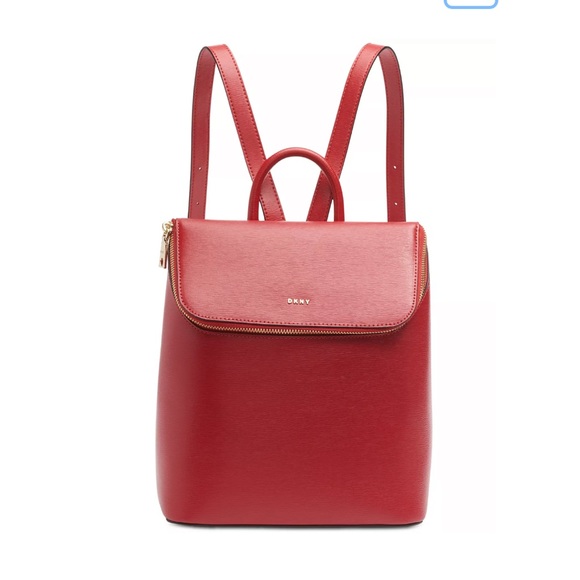 DKNY Bryant Leather Top Zip red Backpack bag - Picture 10 of 10